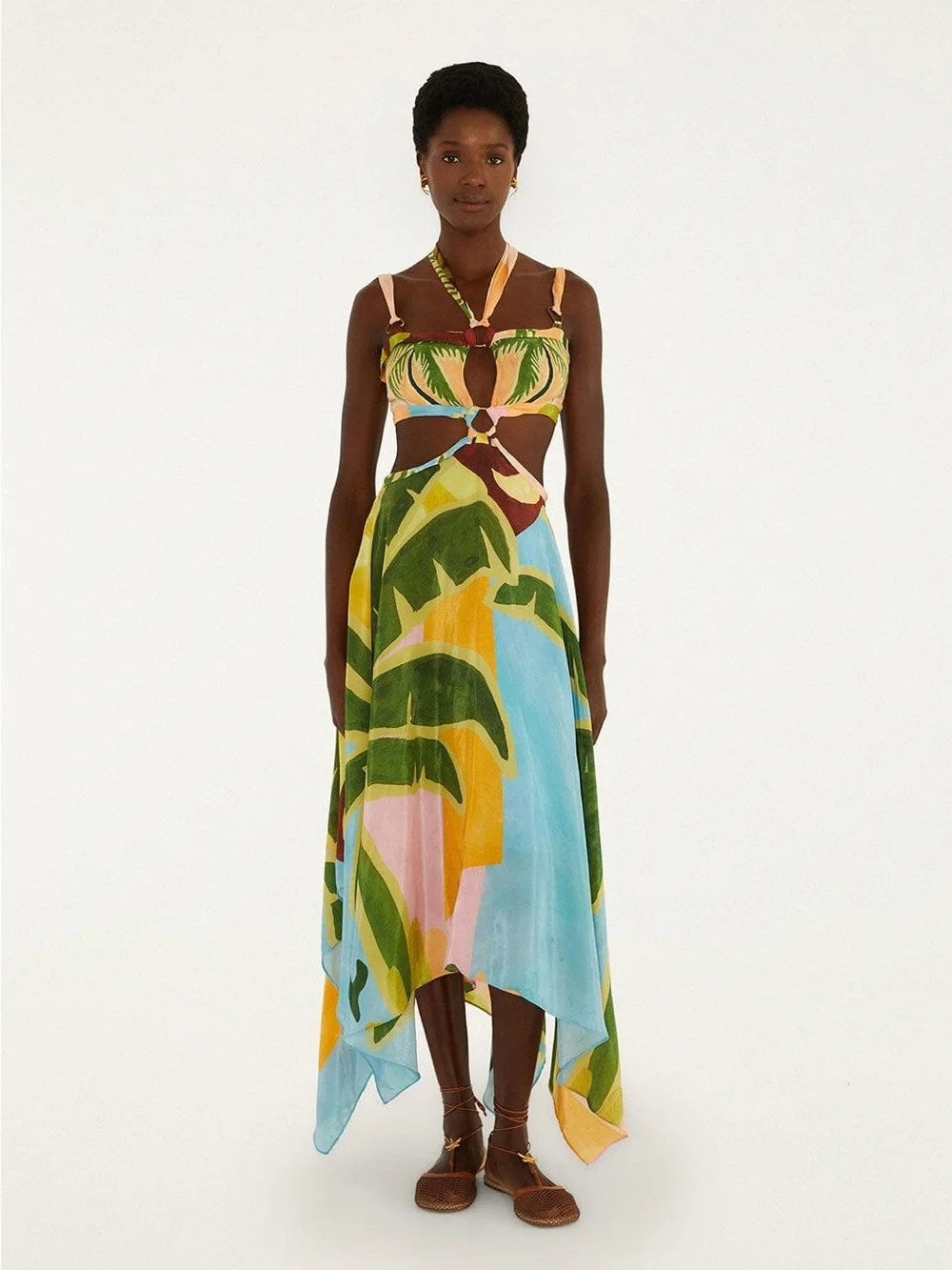 FARM RIO Multicolor Tropical Painting Cut-Out Buckles Maxi Dress - Picture 1 of 5